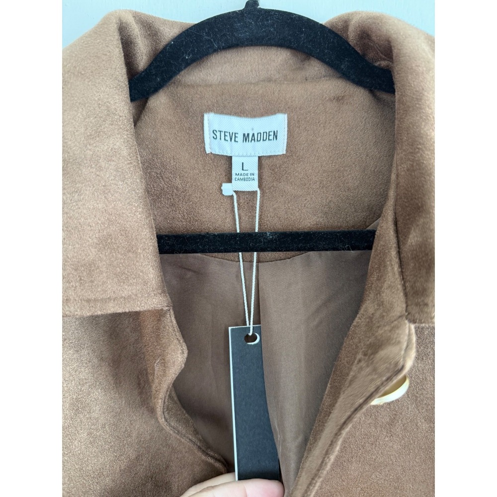Steve Madden Womens Cropped Faux Suede Jacket Shaved Chocolat Brown DP32966F L - Picture 3 of 13